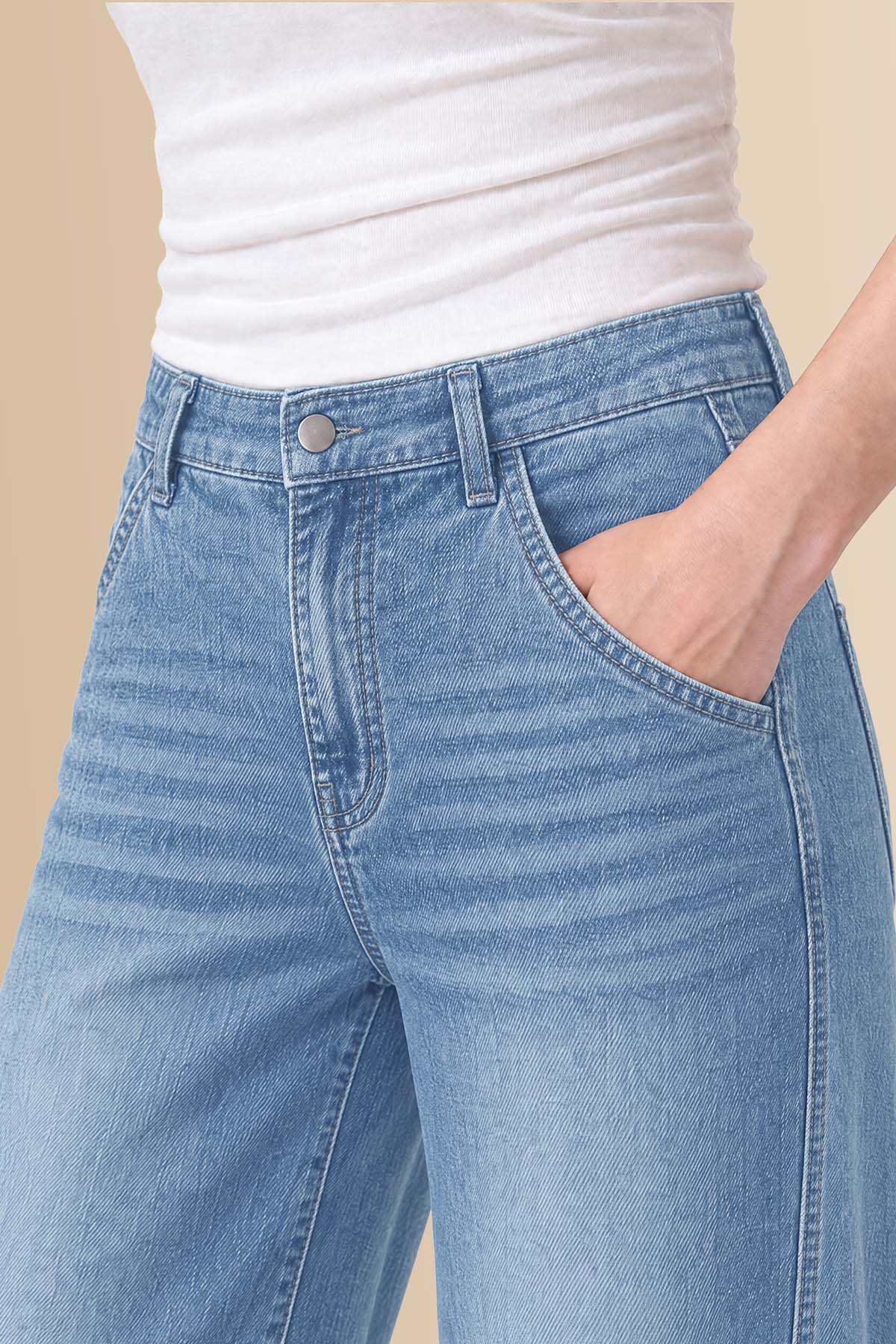 Womens Blue Baggy Wide Leg Jeans | CicyBell