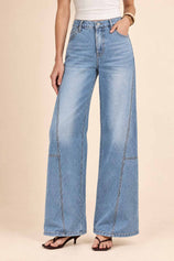 Womens Blue Baggy Wide Leg Jeans | CicyBell
