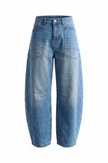 Womens Blue Cropped Barrel Jeans | CicyBell