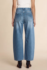 Womens Blue Cropped Barrel Jeans | CicyBell