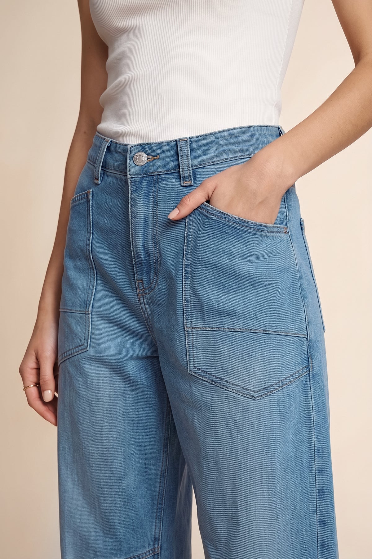 Womens Blue Cropped Barrel Jeans | CicyBell
