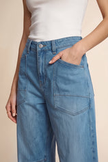 Womens Blue Cropped Barrel Jeans | CicyBell