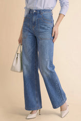 Womens Blue Wide Leg Flared Jeans | CicyBell