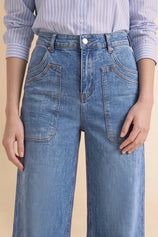 Womens Blue Wide Leg Flared Jeans | CicyBell