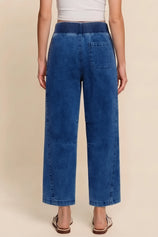Cicy Bell Womens Blue Smocked Barrel Jeans