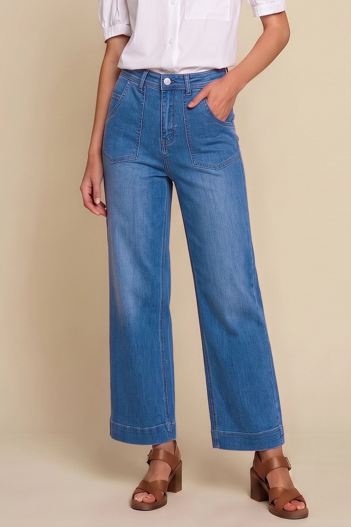 Womens Blue Baggy High Waisted Jeans | CicyBell