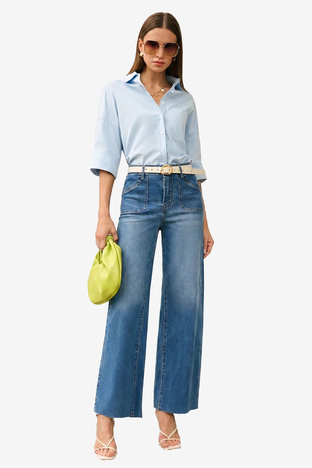 Womens Blue High Waisted Straight Jeans | CicyBell