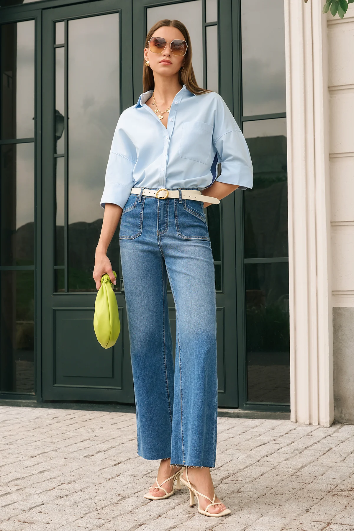 Womens Blue High Waisted Straight Jeans | CicyBell