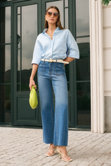 Womens Blue High Waisted Straight Jeans | CicyBell