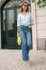Womens Blue High Waisted Straight Jeans | CicyBell