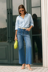 Womens Blue High Waisted Straight Jeans | CicyBell