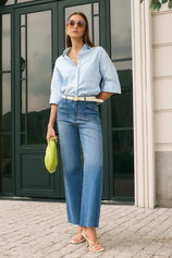 Womens Blue High Waisted Straight Jeans | CicyBell