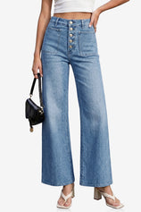Womens Blue Wide Leg High Waisted Jeans | CicyBell