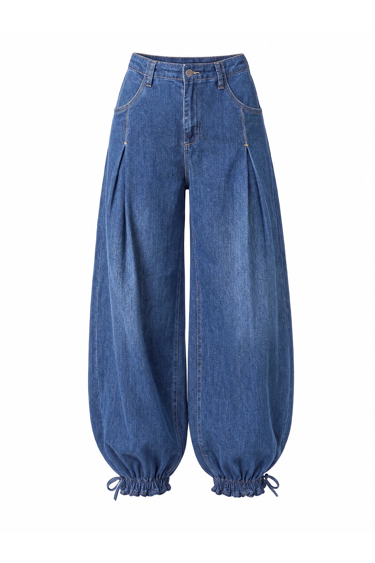 Womens Blue Barrel Balloon Pleated Jeans | CicyBell