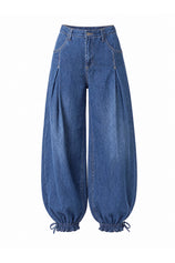 Womens Blue Barrel Balloon Pleated Jeans | CicyBell