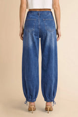 Womens Blue Barrel Balloon Pleated Jeans | CicyBell
