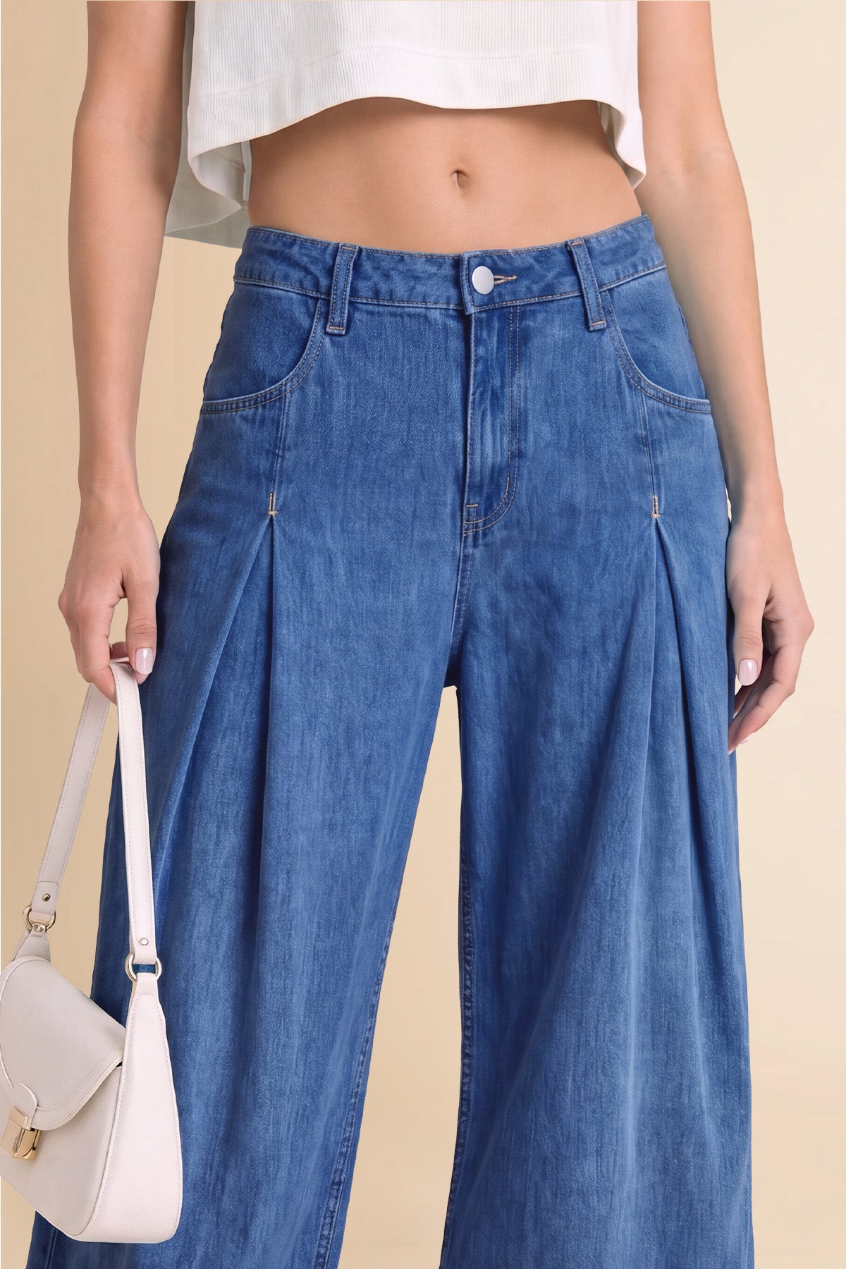 Womens Blue Barrel Balloon Pleated Jeans | CicyBell