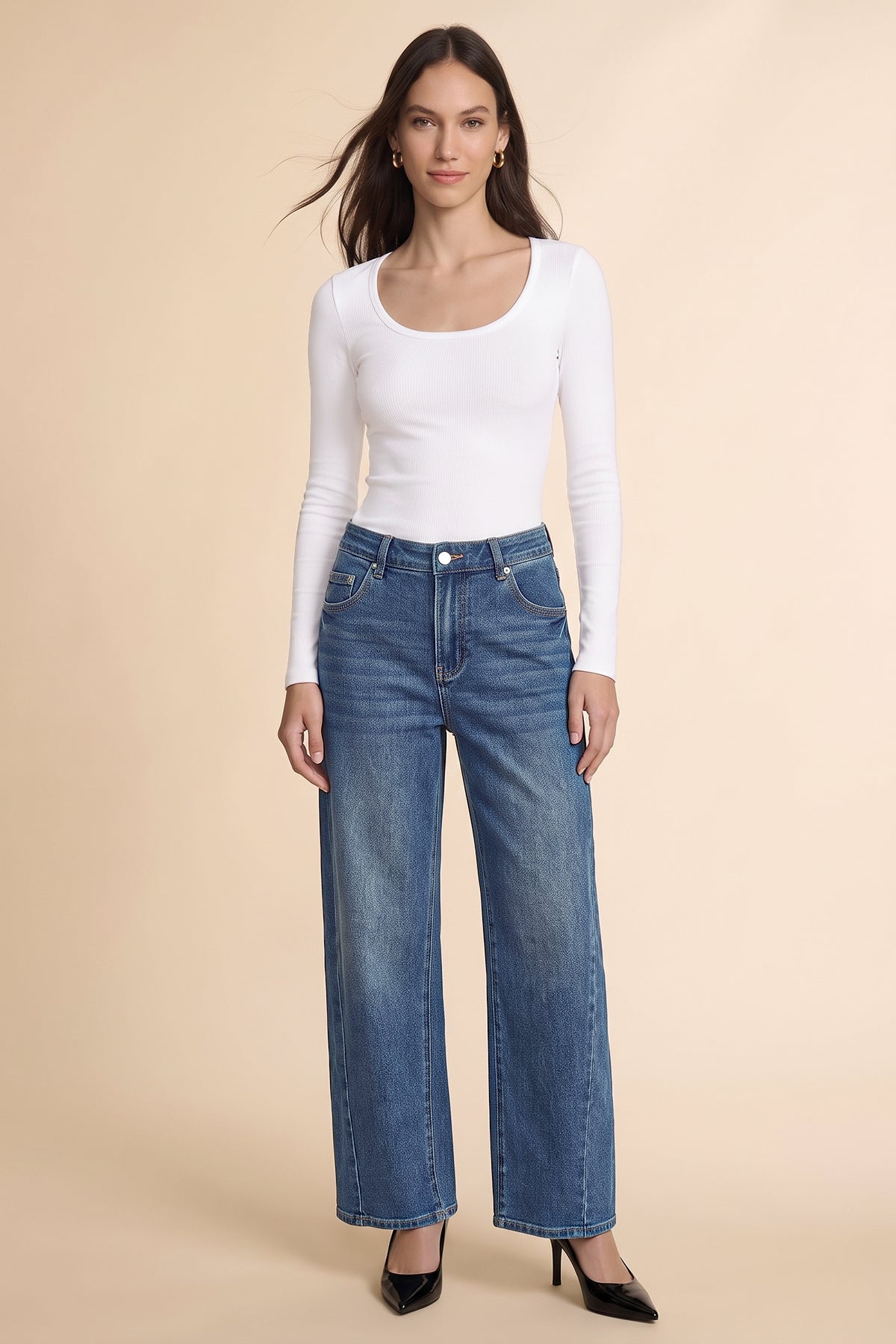 Womens Blue High-Waisted Vintage Barrel Jeans | CicyBell