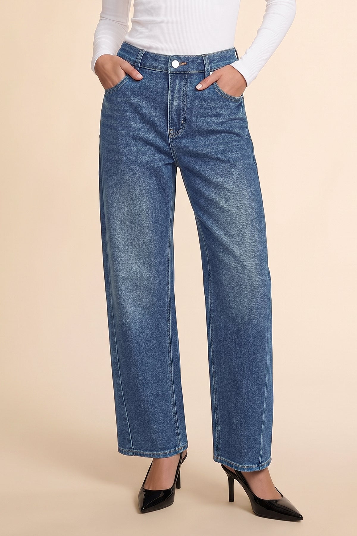 Womens Blue High-Waisted Vintage Barrel Jeans | CicyBell