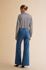 Womens Blue High Waisted Bell Bottom Jeans| CicyBell