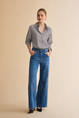 Womens Blue High Waisted Bell Bottom Jeans| CicyBell