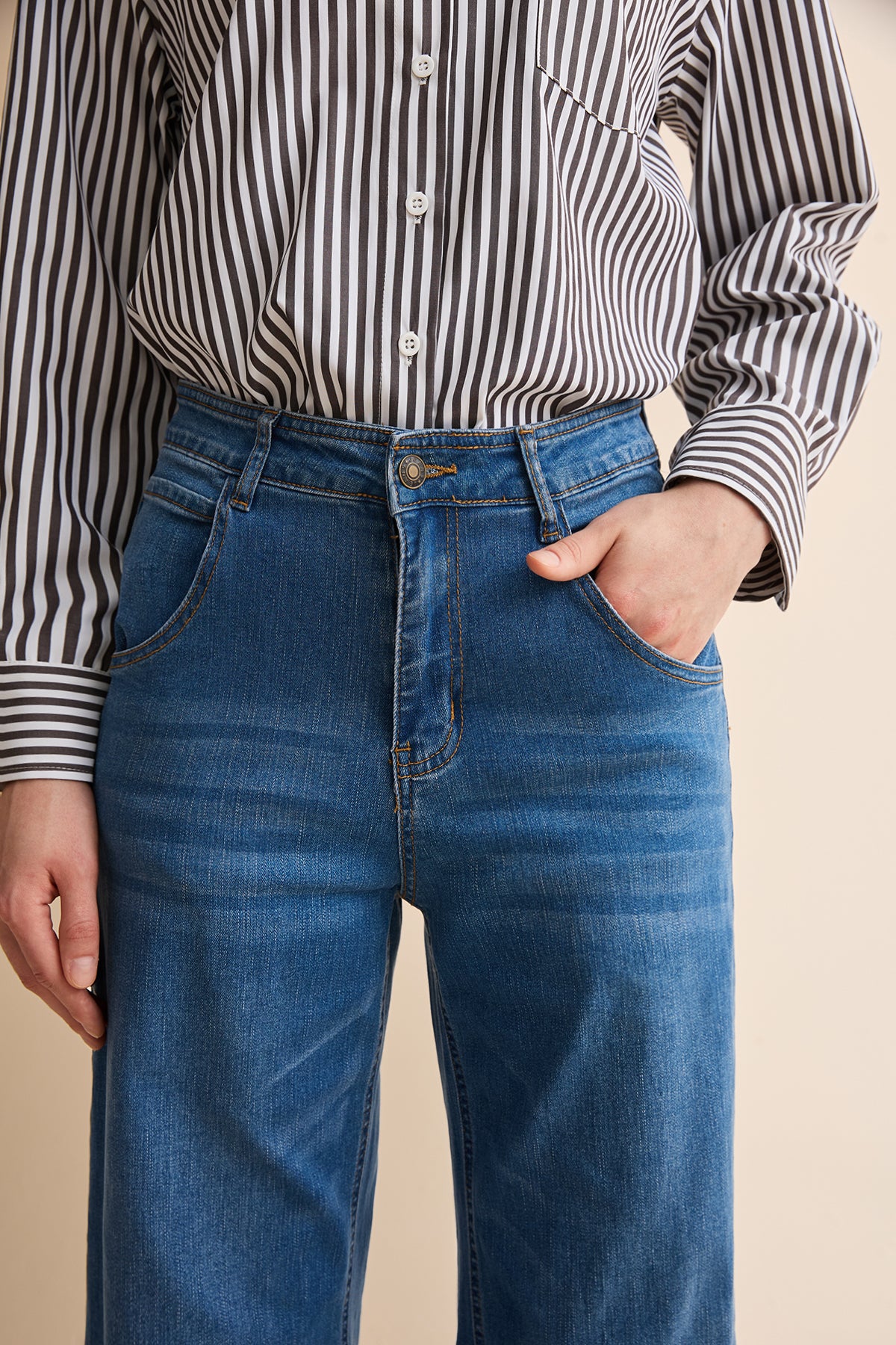 Womens Blue High Waisted Bell Bottom Jeans| CicyBell