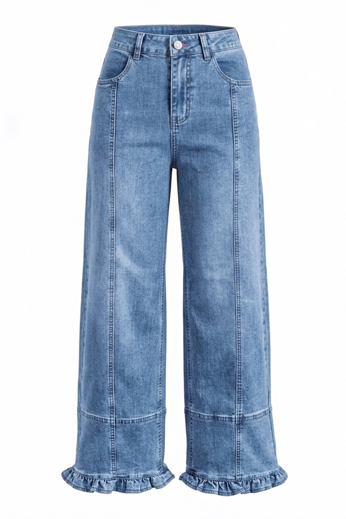 Womens Blue High Waisted Wide Leg Jeans | CicyBell
