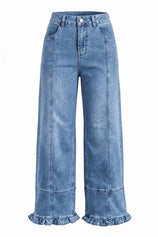 Womens Blue High Waisted Wide Leg Jeans | CicyBell