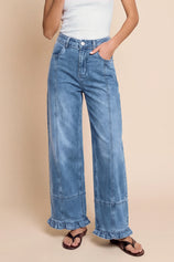 Womens Blue High Waisted Wide Leg Jeans | CicyBell