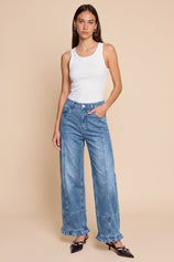 Womens Blue High Waisted Wide Leg Jeans | CicyBell