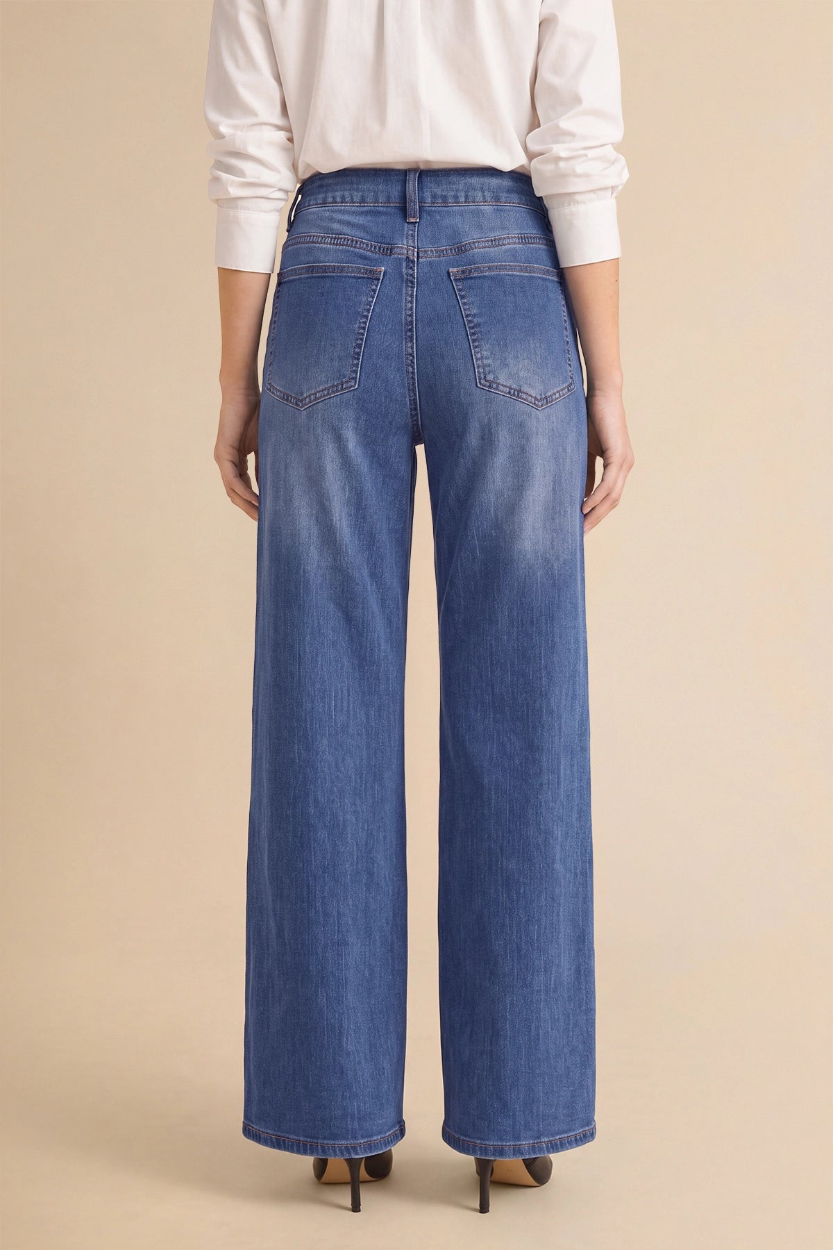 Womens Blue Wide Leg Striped High Waisted Jeans | Cicy Bell