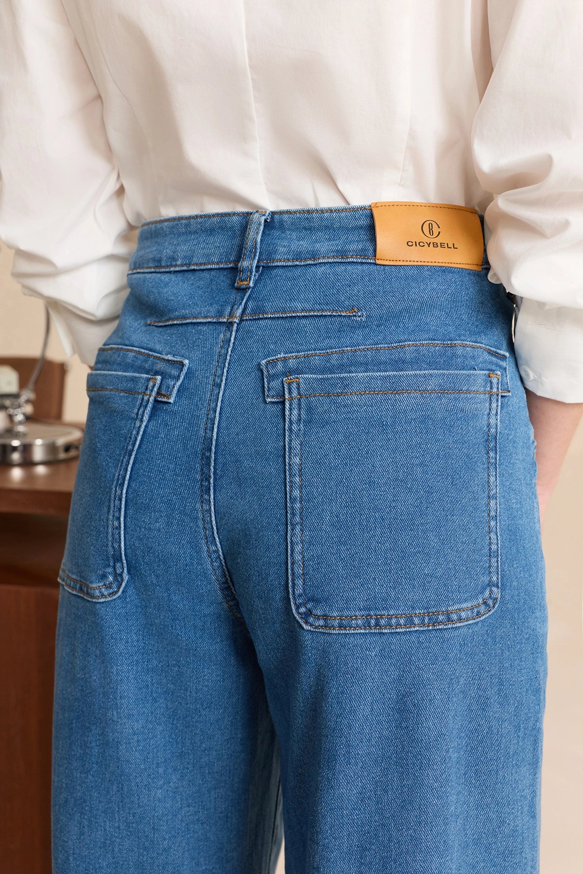 Womens Blue Barrel Cuffed High Waisted Wide Leg Jeans | Cicy Bell