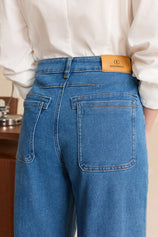 Womens Blue Barrel Cuffed High Waisted Wide Leg Jeans | Cicy Bell