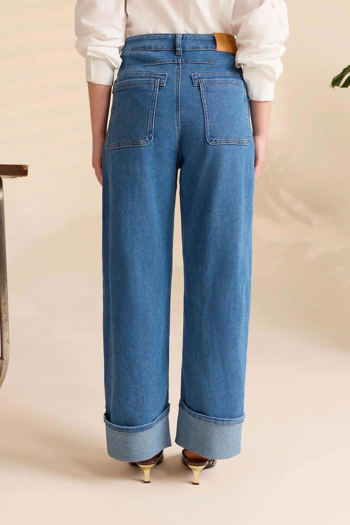 Womens Blue Barrel Cuffed High Waisted Wide Leg Jeans | Cicy Bell