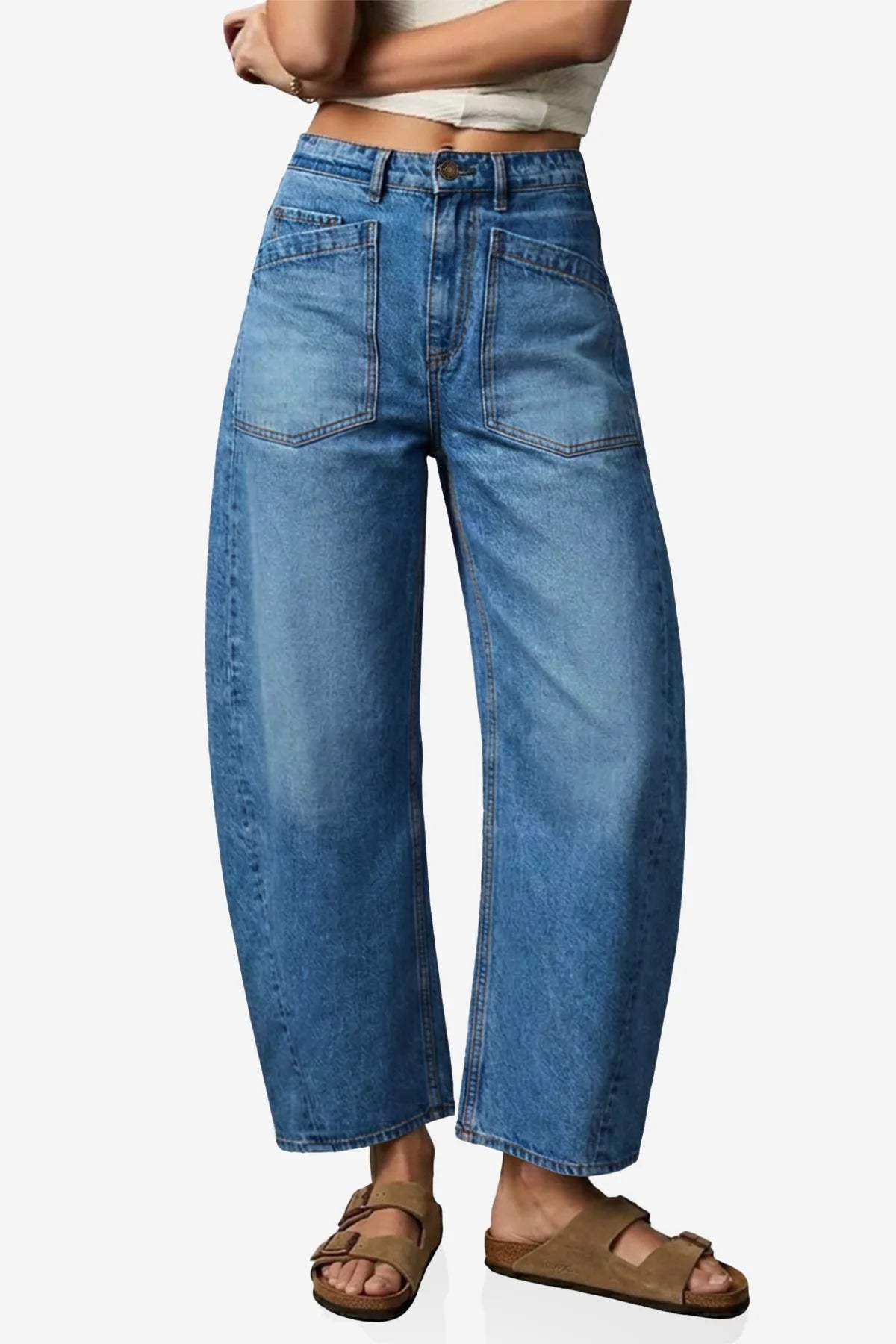 Womens Blue Baggy Barrel Jeans | CicyBell