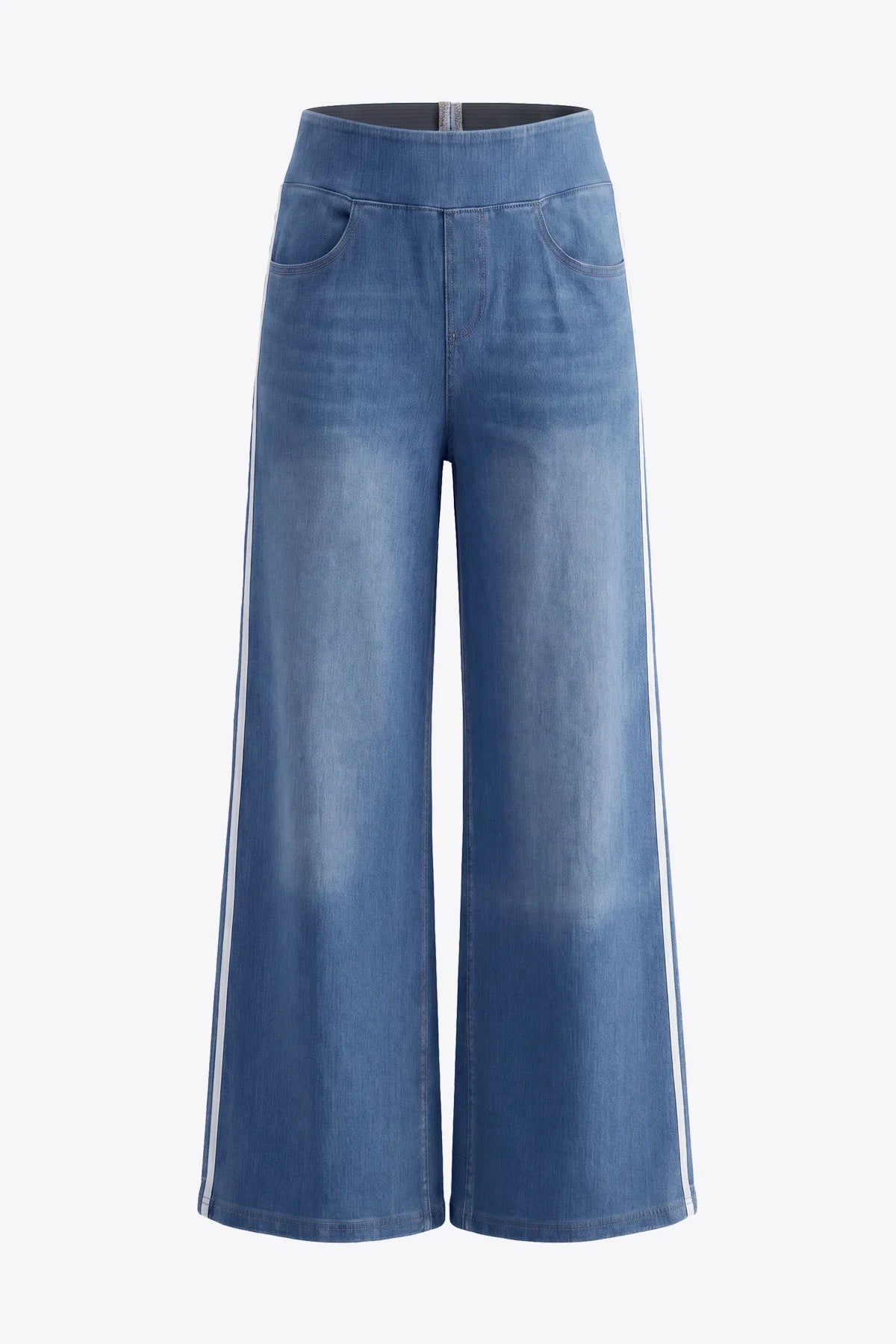 Womens Blue Stretch Wide Leg Pull-On Jeans | CicyBell