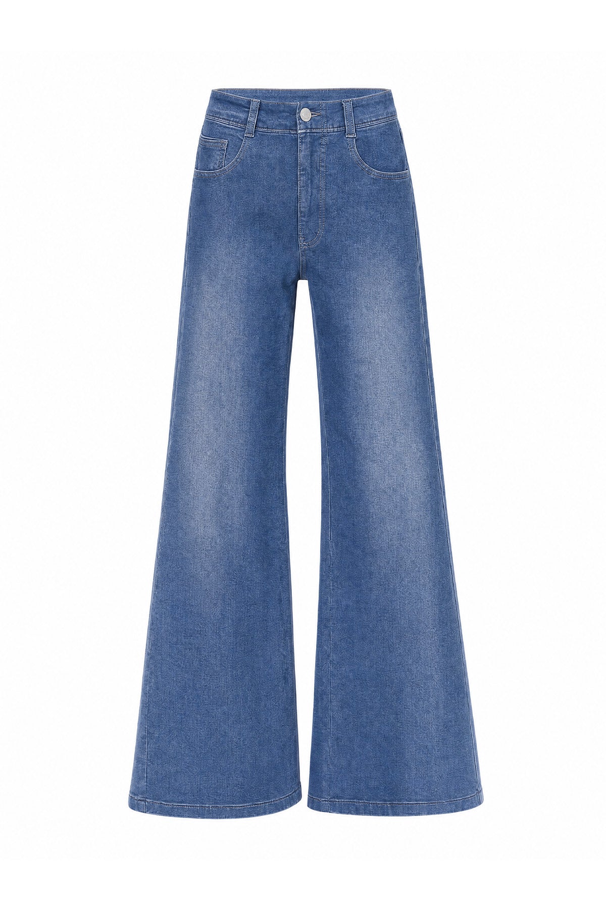 Womens Blue High Waisted Flared Jeans| CicyBell