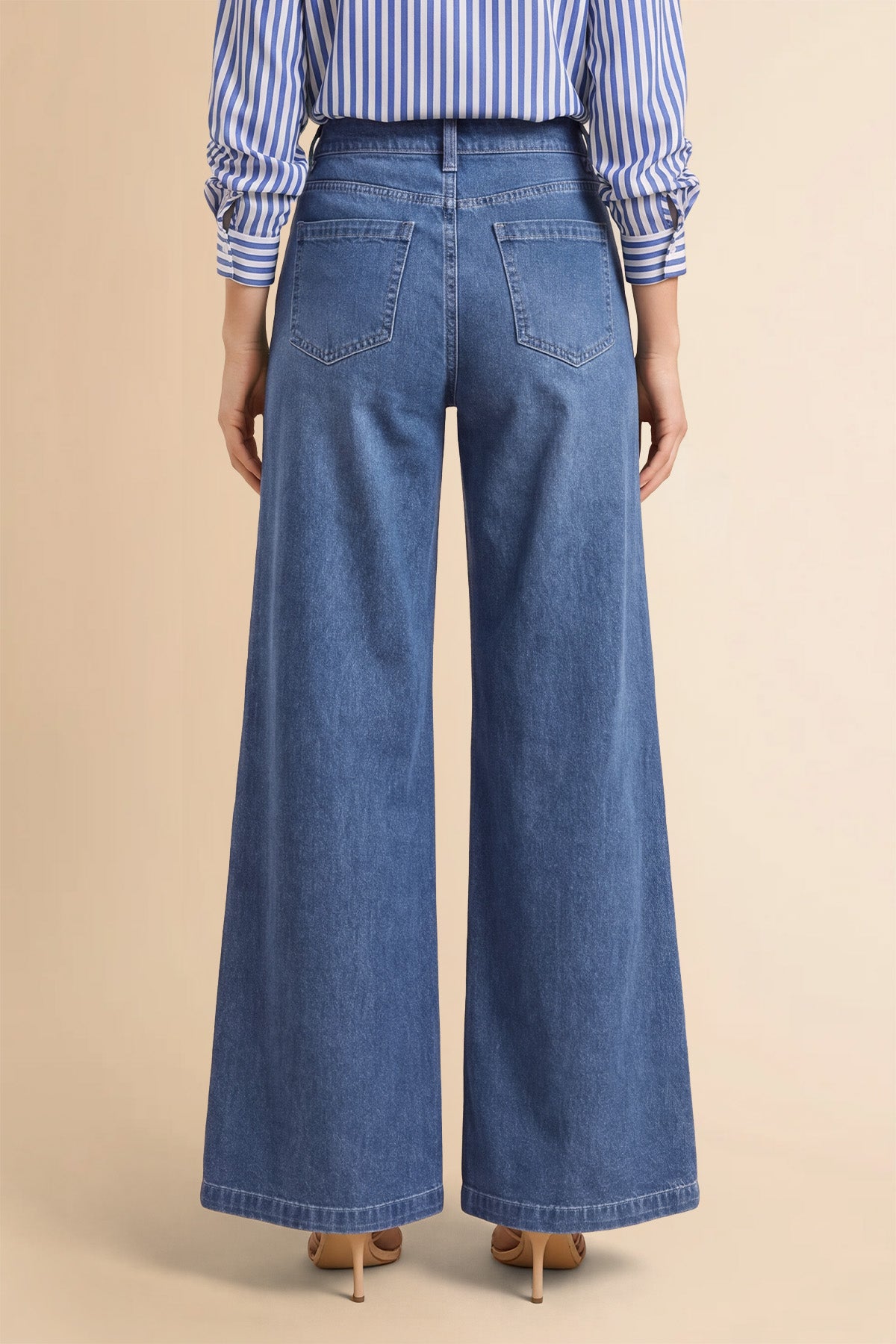 Womens Blue High Waisted Flared Jeans| CicyBell
