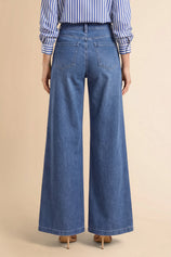 Womens Blue High Waisted Flared Jeans| CicyBell