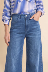 Womens Blue High Waisted Flared Jeans| CicyBell