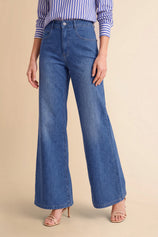 Womens Blue High Waisted Flared Jeans| CicyBell