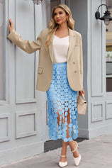 Cicy Bell Womens Blue Hollow Out Fringe Hem Maxi Skirts