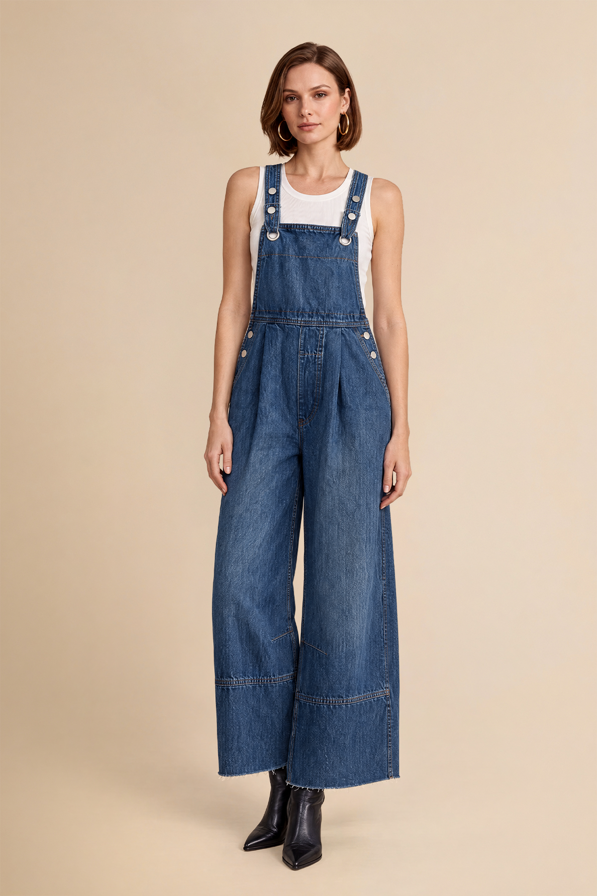 Womens Blue Wide Leg Denim Overalls | CicyBell