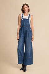 Womens Blue Wide Leg Denim Overalls | CicyBell