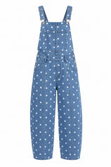 Womens Blue Polka Dot Bib Denim Overalls| CicyBell