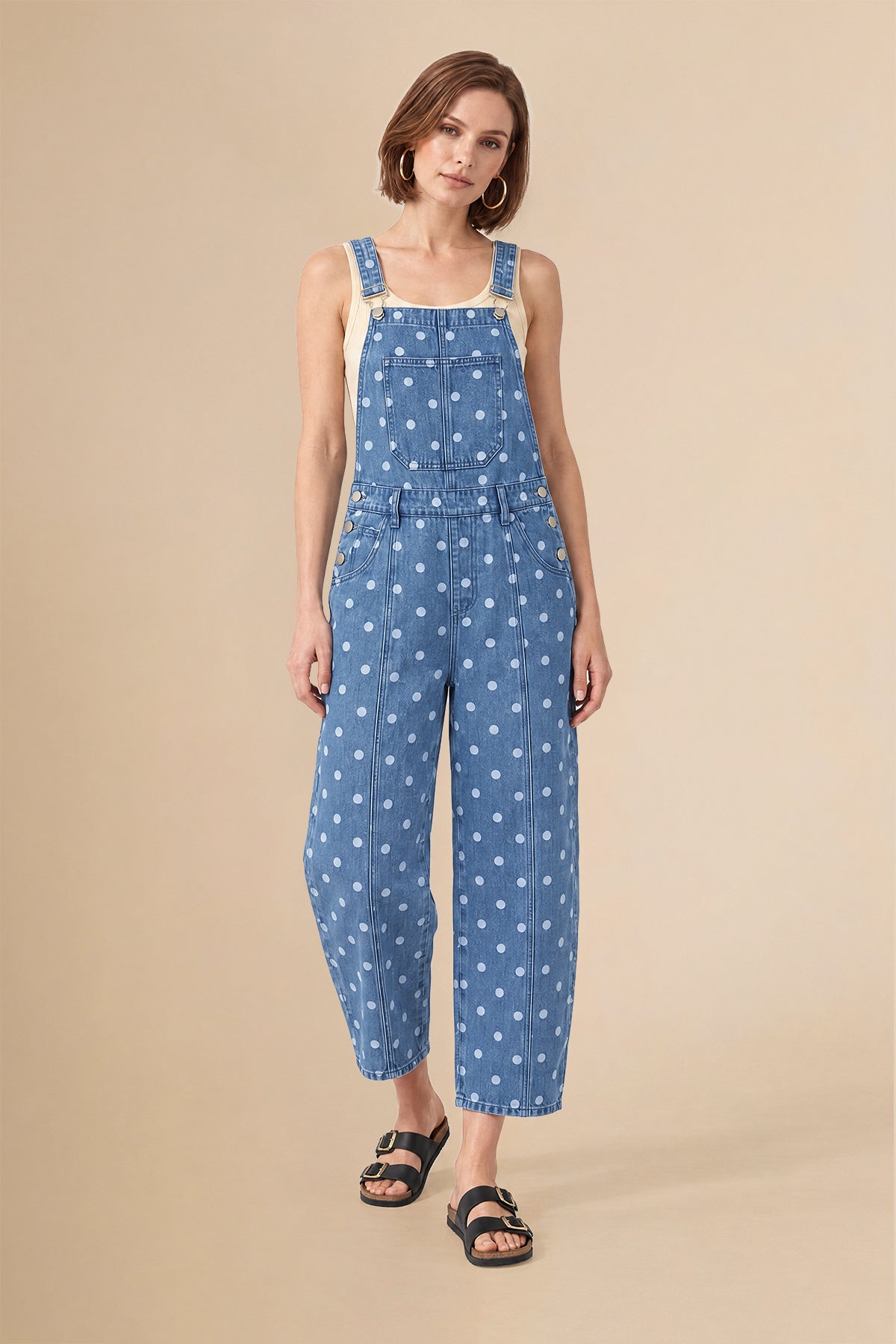Womens Blue Polka Dot Bib Denim Overalls| CicyBell