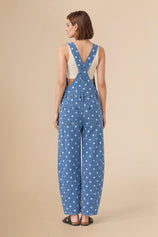 Womens Blue Polka Dot Bib Denim Overalls| CicyBell