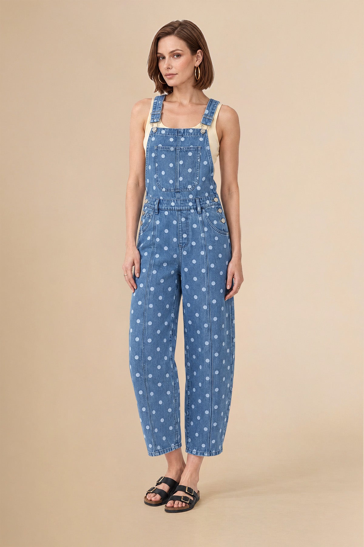 Womens Blue Polka Dot Bib Denim Overalls| CicyBell