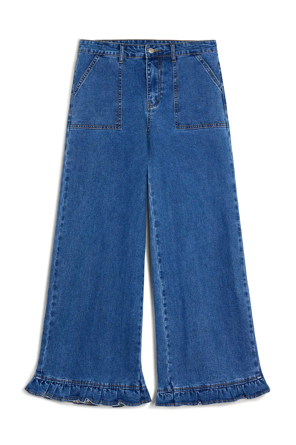 Womens Blue Ruffle Baggy Jeans | CicyBell
