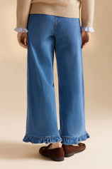 Womens Blue Ruffle Baggy Jeans | CicyBell